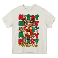 Cream merry christmas reindeer Heavy Core Tee - MaliasSmallBusiness