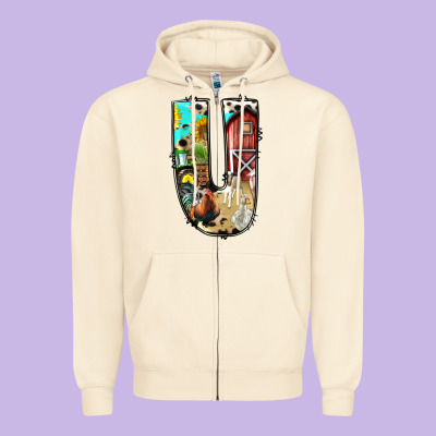 Farm Life Alphabet Lowercase Letters U Zipper Hoodie Designed By Bundleandbundleshop