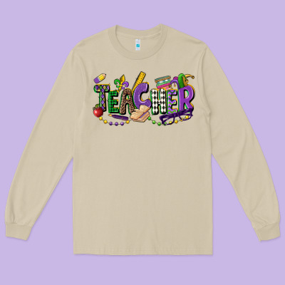 Teacher Mardi Gras Long Sleeve Tee Designed By Cowgirlartshop