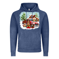 Vintage Denim Christmas gnomes with red truck Vintage Hoodie - NancyCooperArtShop