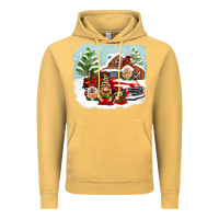 Vintage Mustard Christmas gnomes with red truck Vintage Hoodie - NancyCooperArtShop