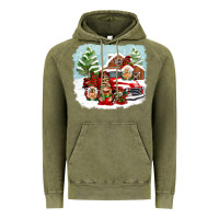 Vintage Olive Christmas gnomes with red truck Vintage Hoodie - NancyCooperArtShop