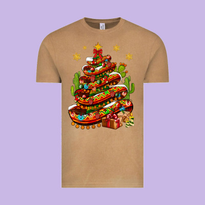 Christmas Feliz Navidad Sombrero Tree Vintage Tee Designed By Nancycooperartshop