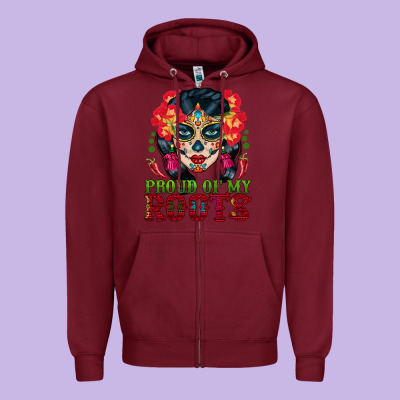 Sugar Skull Woman Proud Of My Roots Zipper Hoodie Designed By Bundleandbundleshop