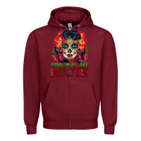 Burgundy sugar skull woman proud of my roots Zipper Hoodie - BundleAndBundleShop