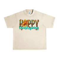 Sandshell Happy Thanksgiving with Turkey Urban Heavy Tee - texasbilliewilder