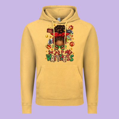 Santa's Favorite Waitress Messy Bun Vintage Hoodie Designed By Texasbilliewilder