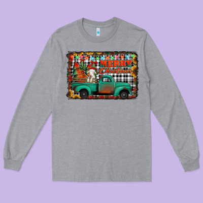 Merry Christmas Farm Truck Long Sleeve Tee Designed By Jasminsmagicworld