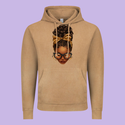 Afro Messy Bun Leopard Bow Vintage Hoodie Designed By Texasbilliewilder