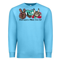 Ocean Blue peace love maine coon cat Premium Sweatshirt - LillyAllenDesigns