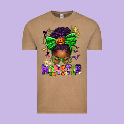 Halloween Afro Messy Bun Momster Vintage Tee Designed By Texasbilliewilder