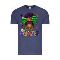 Vintage Denim Halloween Afro Messy Bun Momster Vintage Tee - texasbilliewilder