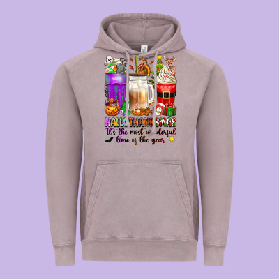 Hallothanksmas Coffee Cups Vintage Hoodie Designed By Texasbilliewilder