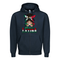 Navy proud latina messy bun mama Zipper Hoodie - BundleAndBundleShop