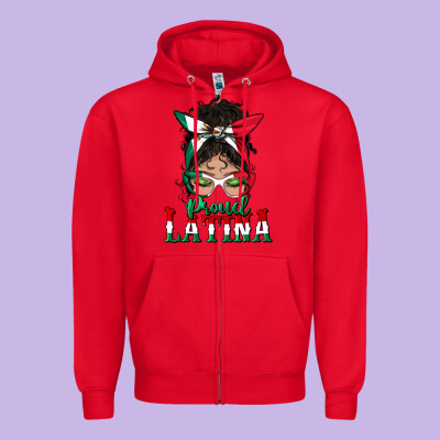Proud Latina Messy Bun Mama Zipper Hoodie Designed By Bundleandbundleshop