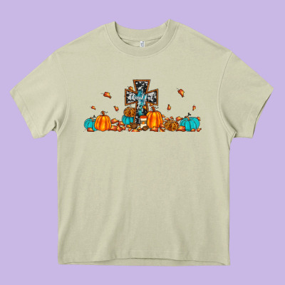 Thankful Cross Pumpkin Heavy Core Tee Designed By Jahusdesignshop