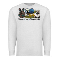 Oatmeal Heather Peace Love Siamese Cat Premium Sweatshirt - LillyAllenDesigns