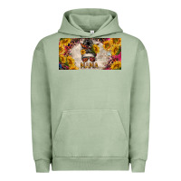 Pigment Oil Green mess bun mama with sunflowers and colorful leopard license plate Urban Hoodie - BarkalooDesign
