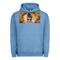 Pigment Pebble Blue mess bun mama with sunflowers and colorful leopard license plate Urban Hoodie - BarkalooDesign