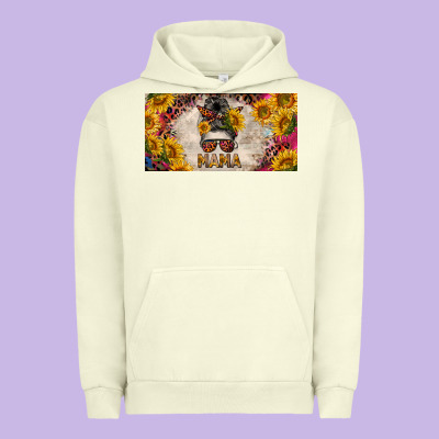 Mess Bun Mama With Sunflowers And Colorful Leopard License Plate Urban Hoodie Designed By Barkaloodesign