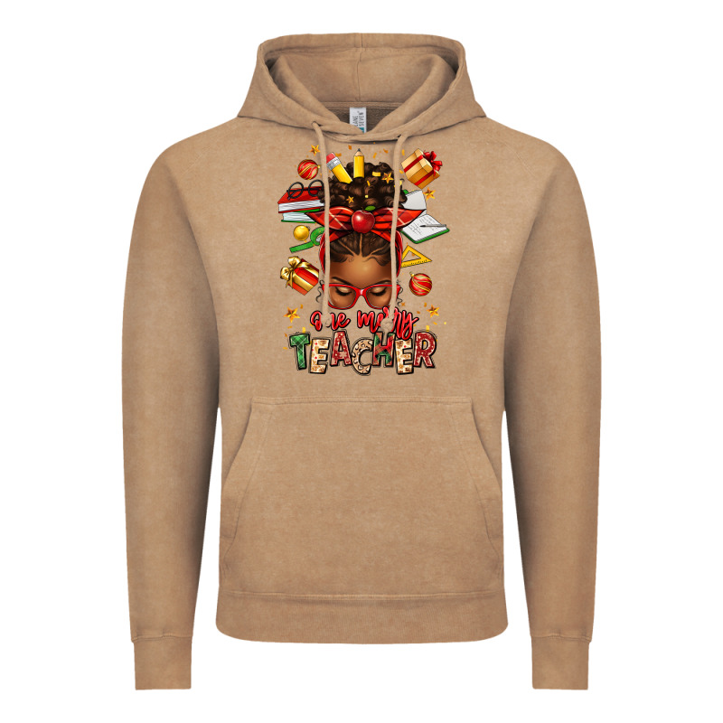 One Merry Teacher Afro Messy Bun Vintage Hoodie by texasbilliewilder | Teevron