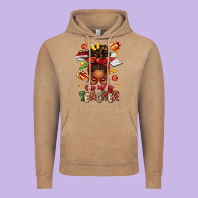 One Merry Teacher Afro Messy Bun Vintage Hoodie Designed By Texasbilliewilder