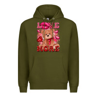 Army Green love more with toy bear Premium Hoodie - FaDigitalArtStudio