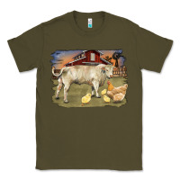 Army Green charolaris bull and chicken in barnyard Classic Tee - RanaPortraitStore