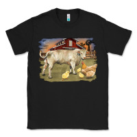 Black charolaris bull and chicken in barnyard Classic Tee - RanaPortraitStore