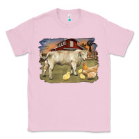Bubblegum Pink charolaris bull and chicken in barnyard Classic Tee - RanaPortraitStore