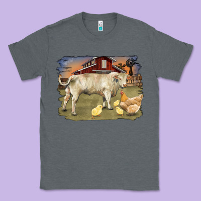 Charolaris Bull And Chicken In Barnyard Classic Tee Designed By Ranaportraitstore