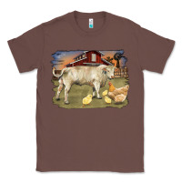 Chestnut charolaris bull and chicken in barnyard Classic Tee - RanaPortraitStore
