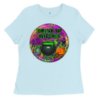 Baby Blue halloween round earrings Ladies Tee - BundleAndBundleShop