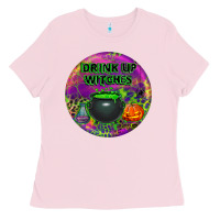 Bubblegum Pink halloween round earrings Ladies Tee - BundleAndBundleShop