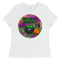 White halloween round earrings Ladies Tee - BundleAndBundleShop