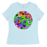 Baby Blue halloween round earrings 4 Ladies Tee - BundleAndBundleShop