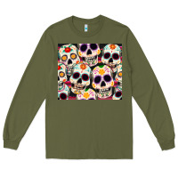 Army Green cinco de mayo skull Long Sleeve Tee - CowGirlArtShop