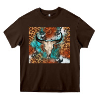 Chocolate Brown Western with bull skull Heavy Core Tee - NancyCooperArtShop