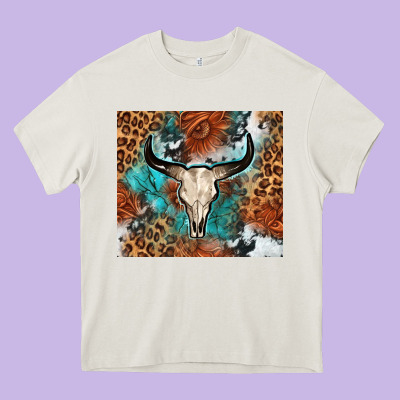 Western With Bull Skull Heavy Core Tee Designed By Nancycooperartshop