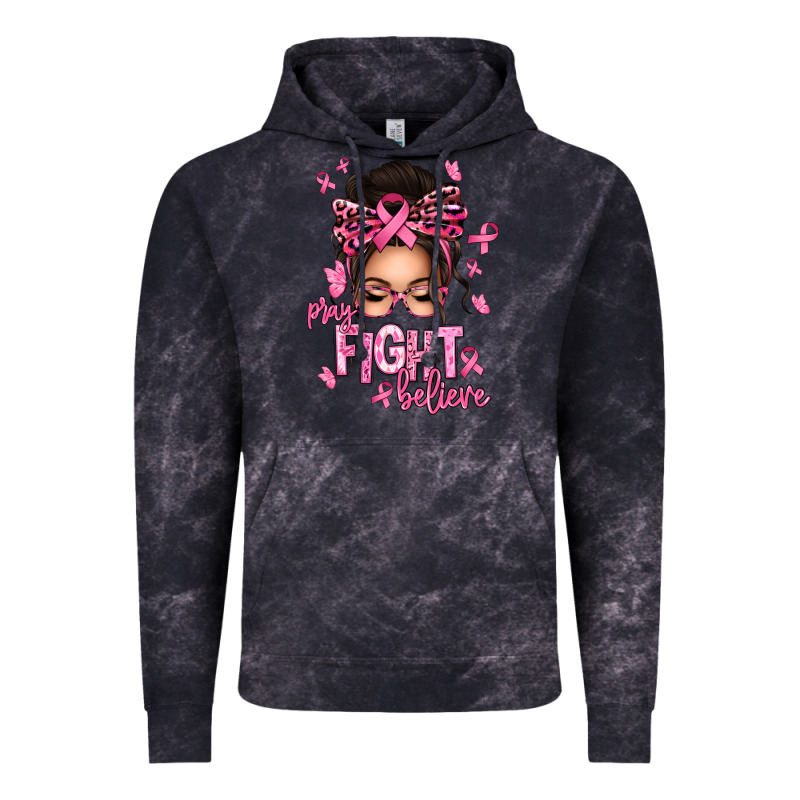 Pray Fight Believe Breast Cancer Afro Messy Bun Vintage Hoodie by texasbilliewilder | Teevron