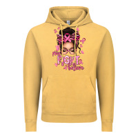 Vintage Mustard pray fight believe breast cancer afro messy bun Vintage Hoodie - texasbilliewilder