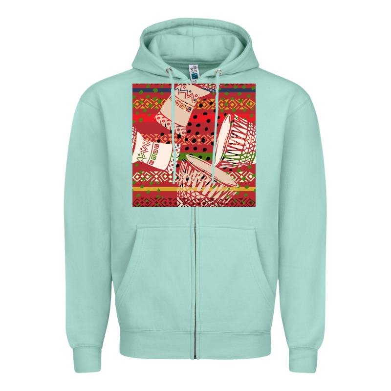 African Drum Colorful Seamless Pattern Zipper Hoodie by BundleAndBundleShop | Teevron
