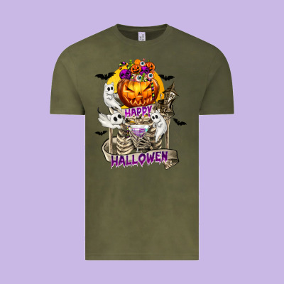 Happy Halloween With Skeleton Vintage Tee Designed By Texasbilliewilder