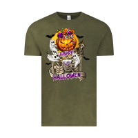 Vintage Olive Happy Halloween with Skeleton Vintage Tee - texasbilliewilder
