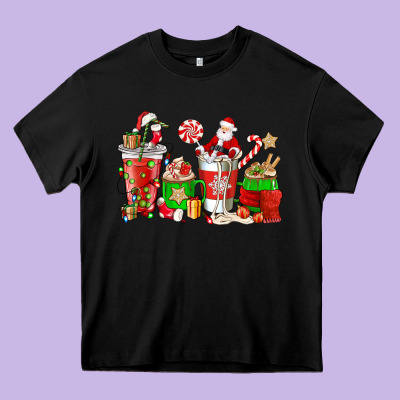 Santa Coffee Cups Heavy Core Tee Designed By Nancycooperartshop