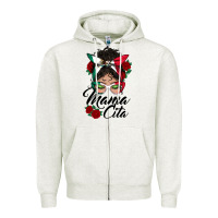 Oatmeal Heather mexican mamacita messy bun Zipper Hoodie - BundleAndBundleShop