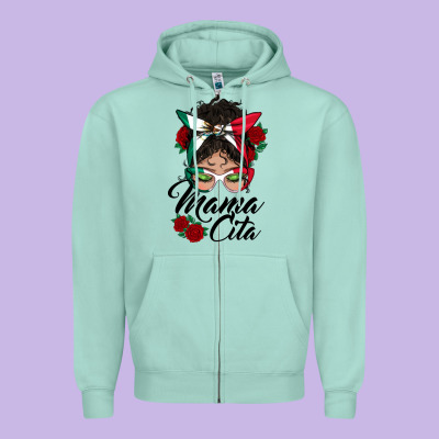 Mexican Mamacita Messy Bun Zipper Hoodie Designed By Bundleandbundleshop