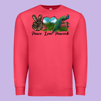 Peace Love Peacock Premium Sweatshirt Designed By Lillyallendesigns