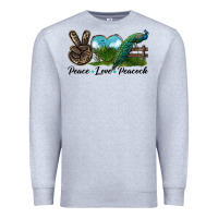 Heather Grey Peace Love Peacock Premium Sweatshirt - LillyAllenDesigns