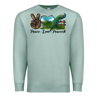 Seafoam Peace Love Peacock Premium Sweatshirt - LillyAllenDesigns